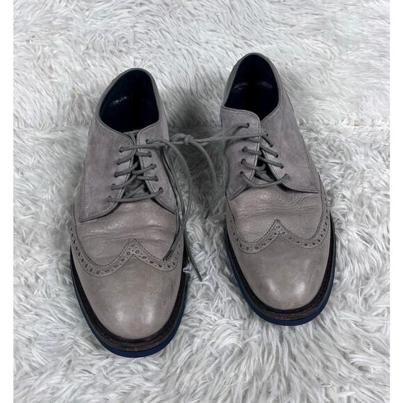 Cole Haan Oxford Dress Shoes Mens Size 10 Gray Wingtip Brogue Blue Sole C11985 - Picture 1 of 16